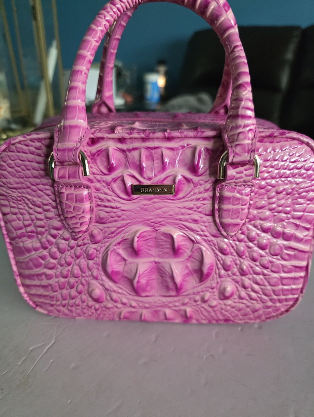 New Beahmin Mara Pink Croc-Embossed Crossbody